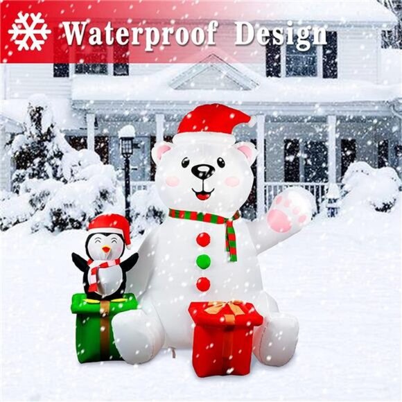 6FT Polar Bear Inflatable with Penguin Christmas Decorations with LED Light Up - Picture 6 of 6